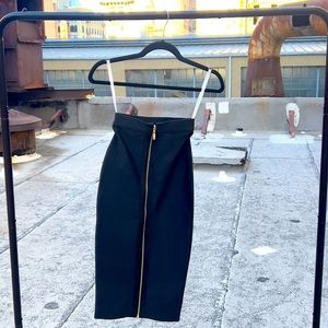 SuperDry Body-con Midi Skirt with Gold Zipper XS